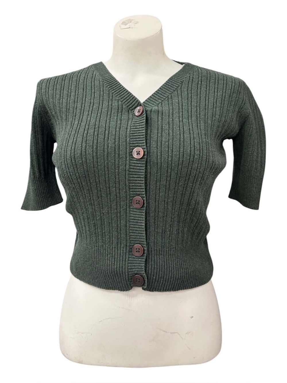 croft & barrow Forest Green Ribbed V-Neck Button Cardigan Size M